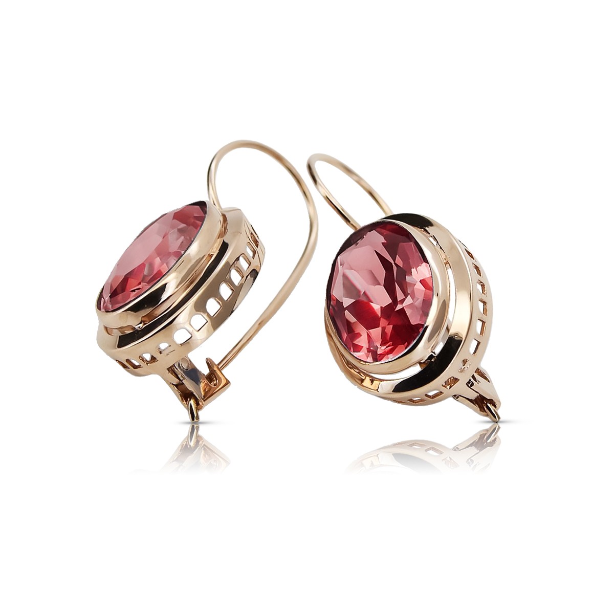 Élégantes boucles d'oreilles en rubis et or rose 14 carats d'époque vec114