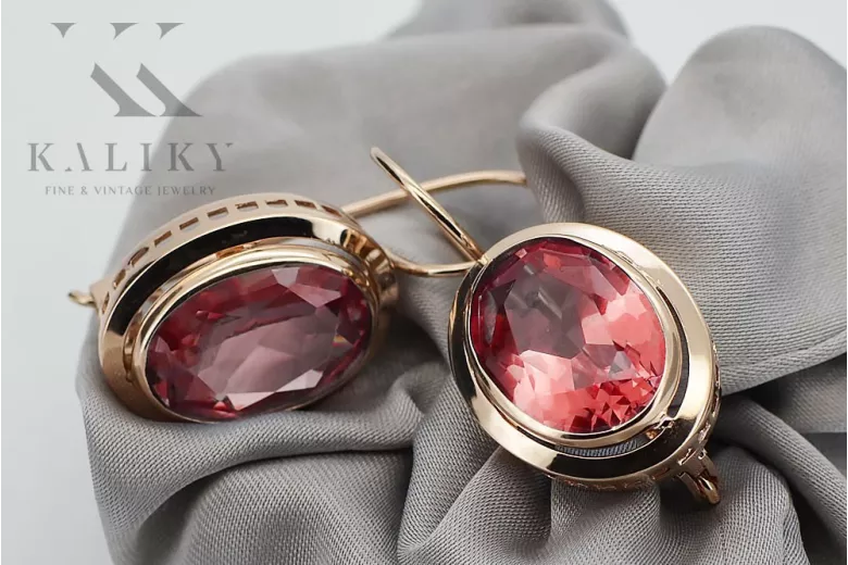 "Original 14K Rose Gold Vintage Ruby Earrings" vec114