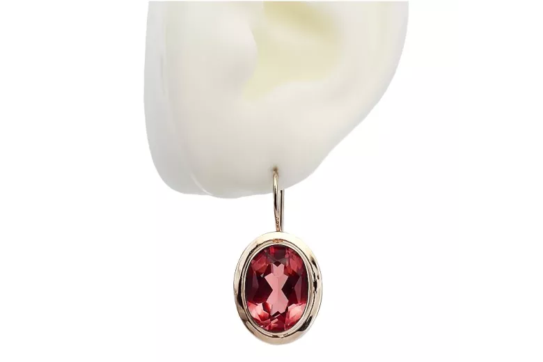 Élégantes boucles d'oreilles en rubis et or rose 14 carats d'époque vec114