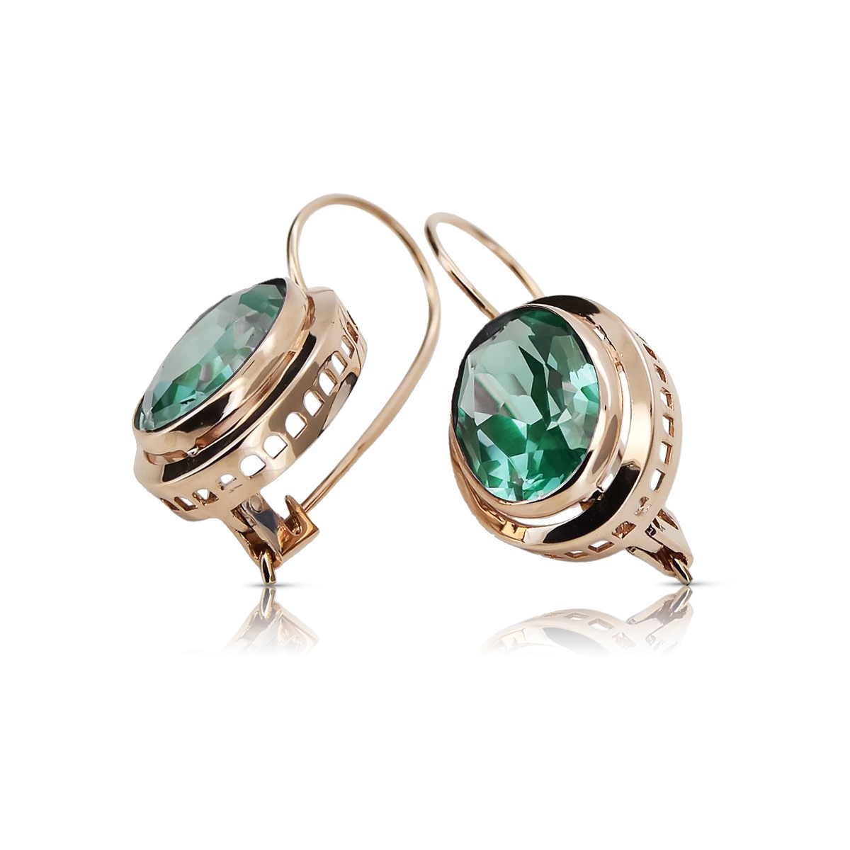 "Emerald Elegance: Vintage Inspired 14K Rose Pink Gold Earrings" vec114