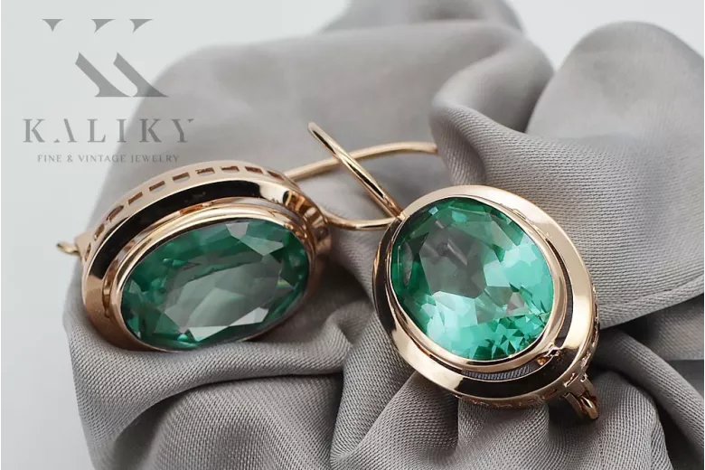 "Emerald Elegance: Vintage Inspired 14K Rose Pink Gold Earrings" vec114