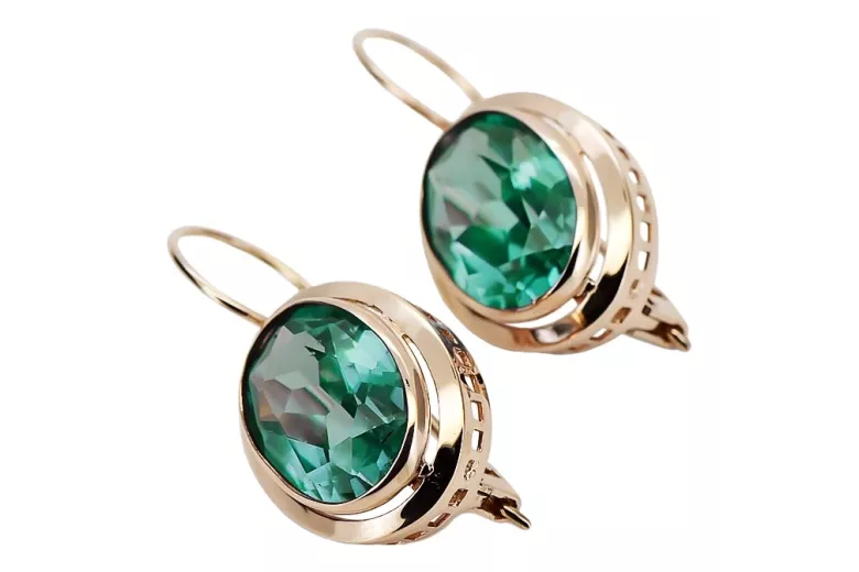 "Emerald Elegance: Vintage Inspired 14K Rose Pink Gold Earrings" vec114