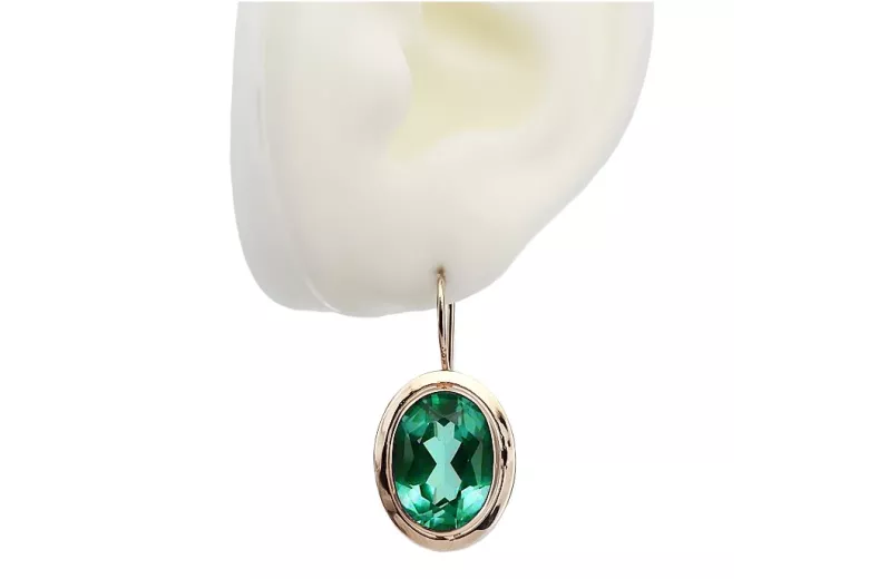 "Emerald Elegance: Vintage Inspired 14K Rose Pink Gold Earrings" vec114