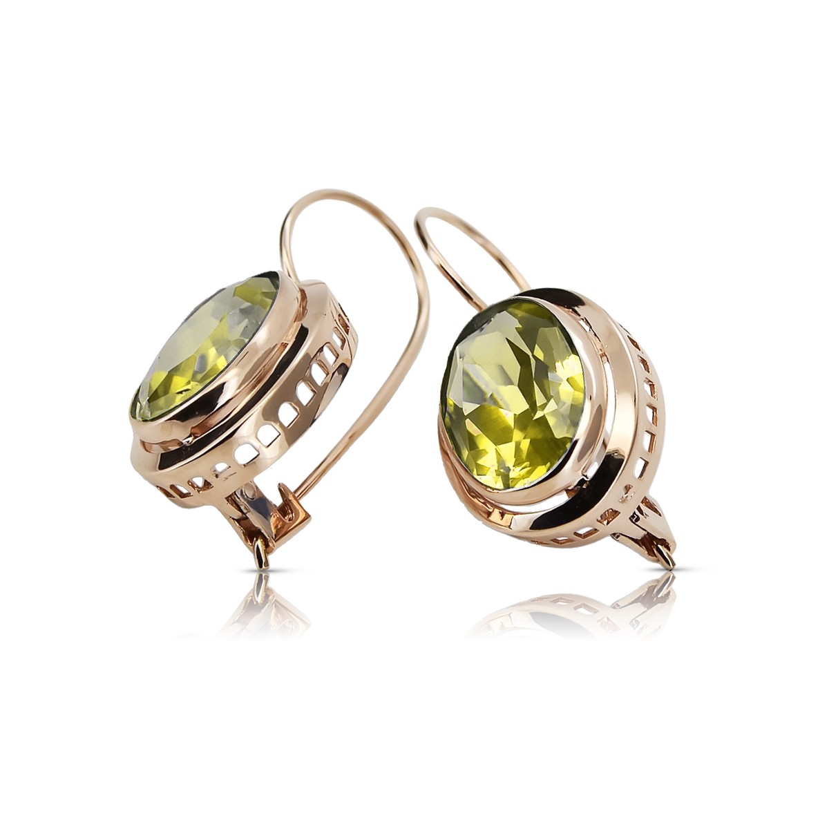 "Bijuterii vintage: Cercei din aur roz de 14k 585 cu pietre Peridot" vec114