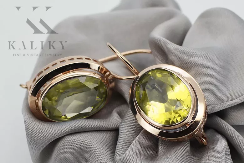 "Bijuterii vintage: Cercei din aur roz de 14k 585 cu pietre Peridot" vec114