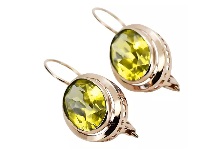 "Bijuterii vintage: Cercei din aur roz de 14k 585 cu pietre Peridot" vec114