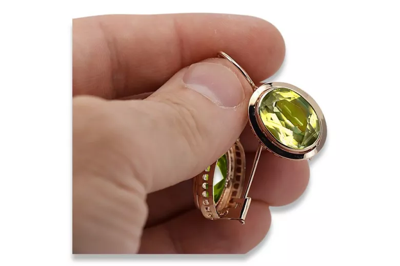 "Bijuterii vintage: Cercei din aur roz de 14k 585 cu pietre Peridot" vec114