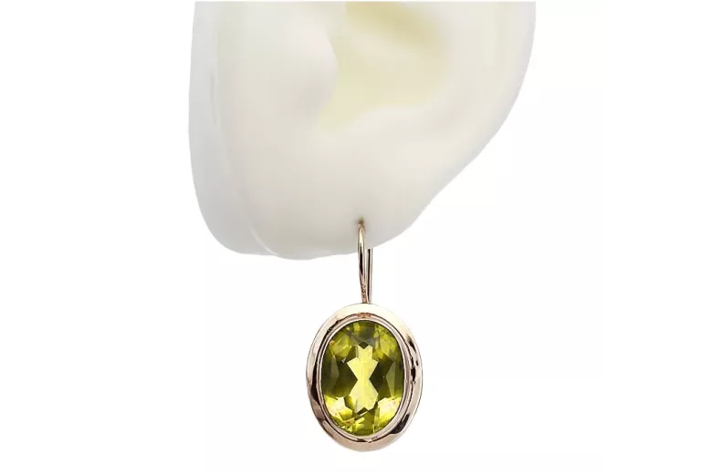 "Classic Yellow Peridot Earrings in 14K Rose Gold - Vintage Design" vec114