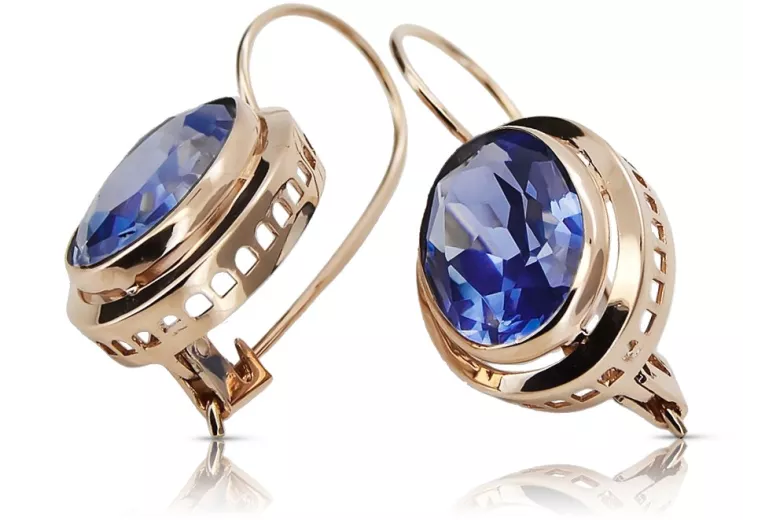 "Timeless 14K 585 Gold Sapphire Earrings in Rose Pink" vec114