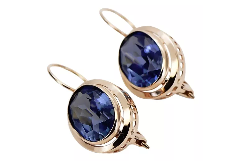 "Timeless 14K 585 Gold Sapphire Earrings in Rose Pink" vec114