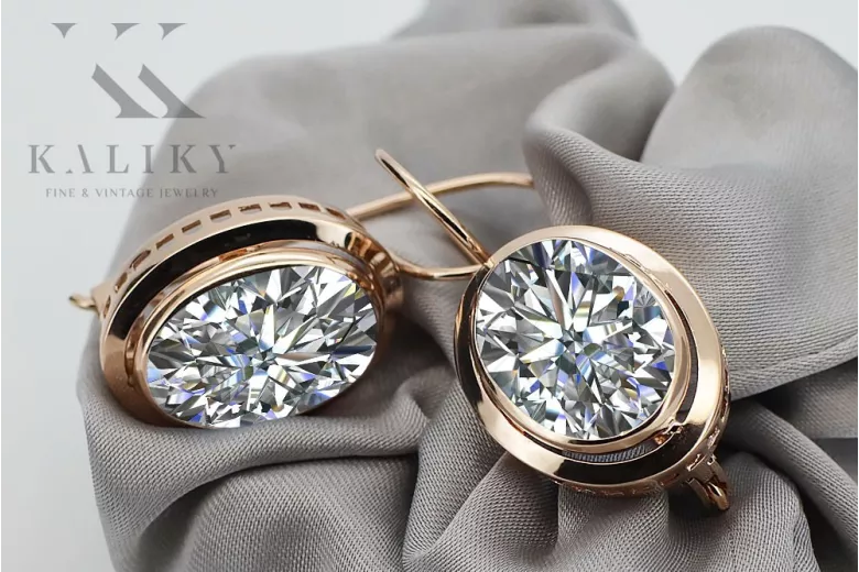 Pendientes de Zircón brillante en Oro rosa antiguo puro de 14k vec114