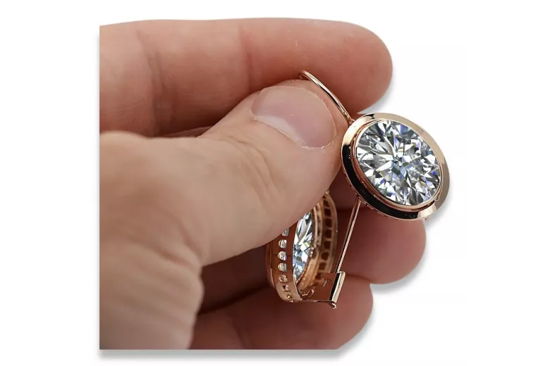 Cercei eleganți vintage din aur roz de 14k încrustați cu Zircon vec114