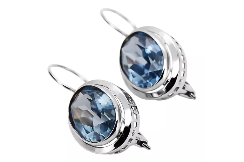 Boucles d'oreilles russes vintage en argent 925 avec aigue-marine vec114s