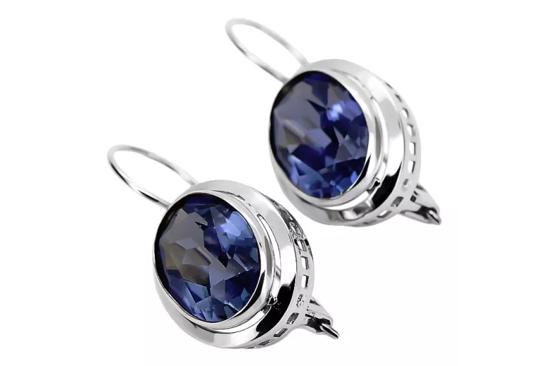 Boucles d'oreilles russes vintage en argent 925 avec saphir vec114s