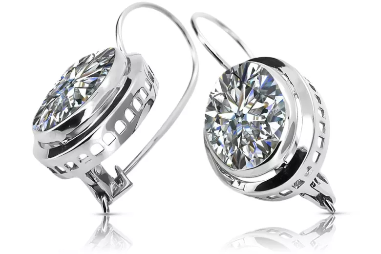 Boucles d'oreilles russes vintage en argent 925 avec zircon cubique vec114s