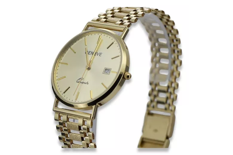 Gold men's watch Geneve ★ zlotychlopak.pl ★ Gold purity 585 333 Low Price!