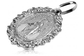 "Delicate Mary Medallion Icon Pendant in 14K White Gold" pm005w