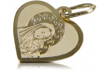 Colgante amarillo italiano de oro de 14 quilates Mary medallion icon pm018y