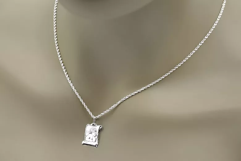 "Or Blanc 14 Carats, Pendentif Médaille d'Ange Italien" pm016