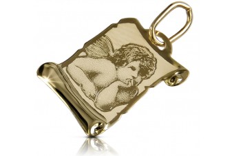 Italian yellow gold Angel medallion icon pendant pm016