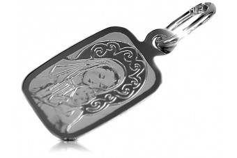 "14K White Gold Medallion Featuring Italian Mary Icon" pm019