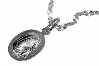 Мария Икона Пендант от Италианско Бяло Злато 14К pm020