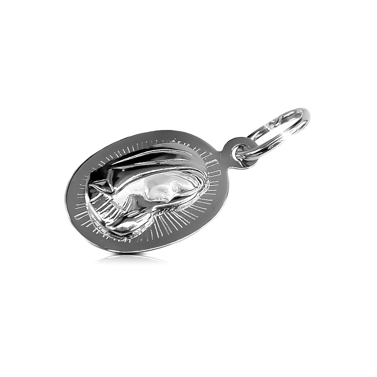 "Stylish Italian 14K White Gold Mary Medallion Icon Pendant" pm020