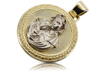 "Icono Sagrado de María en Oro Amarillo Blanco de 14k" pm027yw