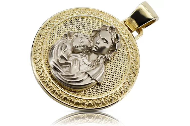 "Icono Sagrado de María en Oro Amarillo Blanco de 14k" pm027yw