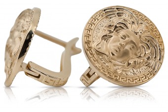 Diseño exclusivo de pendientes de medusa en oro rosa antiguo de 14k cen025r