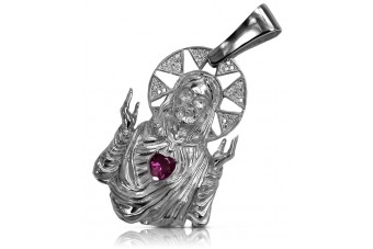 Or blanc 14 carats, L, pendentif avec icône de Jésus 585 pj002w