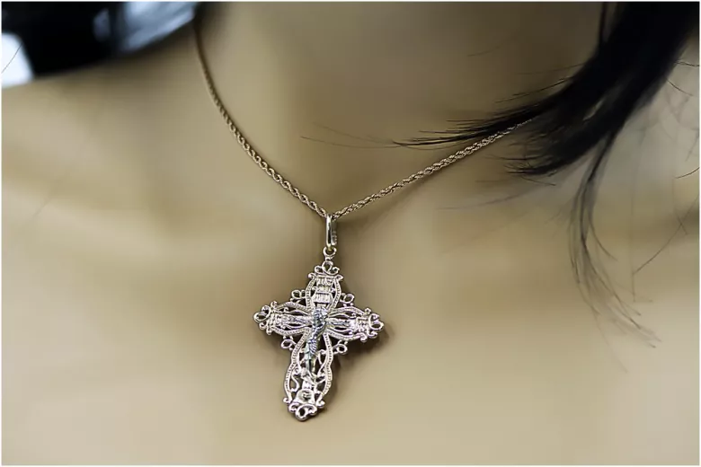 copie a crucii ortodoxe de aur în trandafir roșu aur de 14k 585 oc012rw