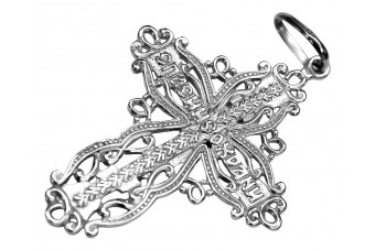 Ozdobny prawosławny krzyż z białego złota 14k 585, bez kamienia oc012w