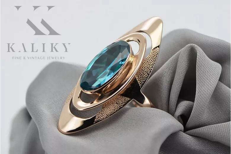 Elegancki Wyrób Vintage - Akwamaryn w 14k Różowym Złocie vrc189