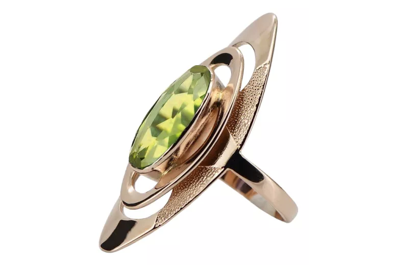 Anillo Exclusivo de Peridoto y Oro Rosa 14k Estilo Antiguo vrc189