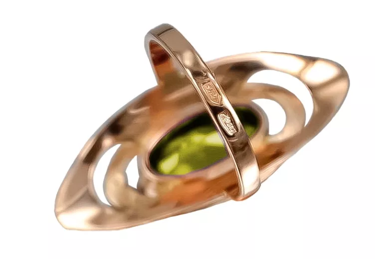 Anillo Exclusivo de Peridoto y Oro Rosa 14k Estilo Antiguo vrc189