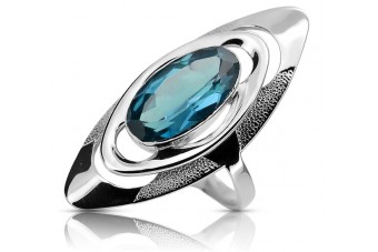 Bague russe en argent 925 avec aigue-marine vrc189s