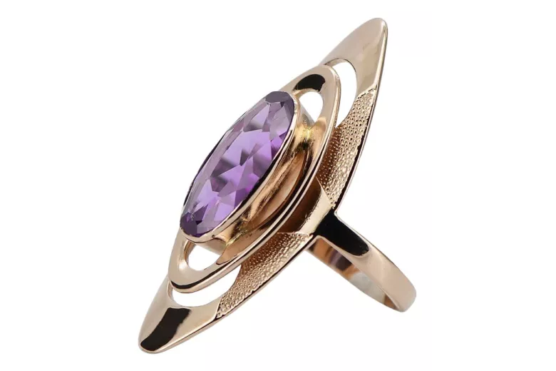 Gold Russischer Ring rosévergoldetes Silber 925 mit Amethyst vrc189rp Vintage