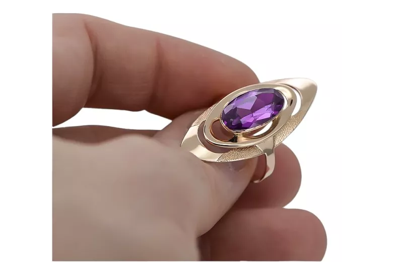 Gold Russischer Ring rosévergoldetes Silber 925 mit Amethyst vrc189rp Vintage