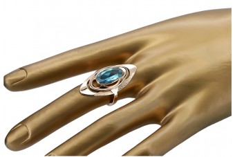 Goldrussischer Ring aus Roségold 925 vergoldetem Silber mit Aquamarin vrc189rp Vintage