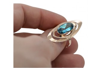 Bague russe en or rose, argent plaqué or 925 avec aigue-marine vrc189rp Vintage