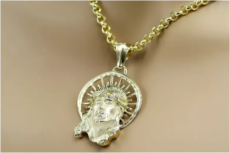 Pendentif Jezus médaille d’icône en or jaune 14 carats pj008y