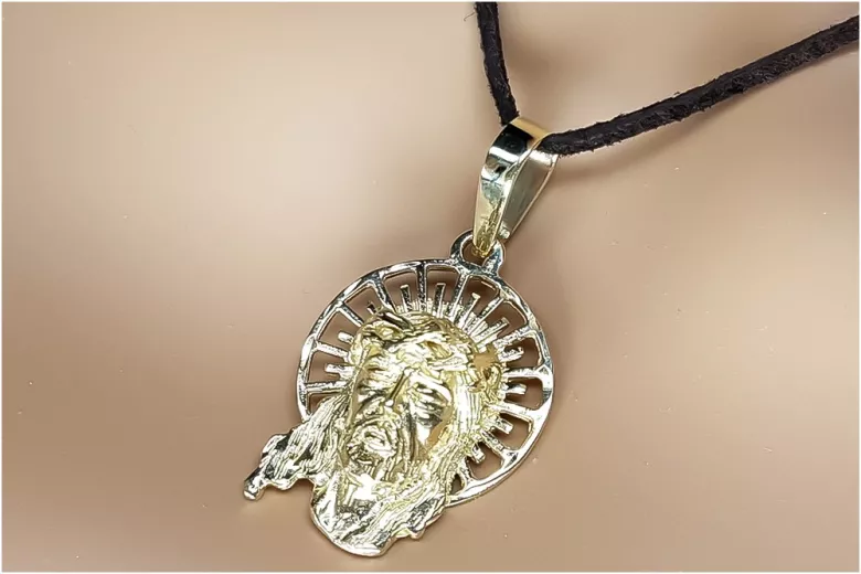 Yellow 14k gold Jezus medallion icon pendant pj008y