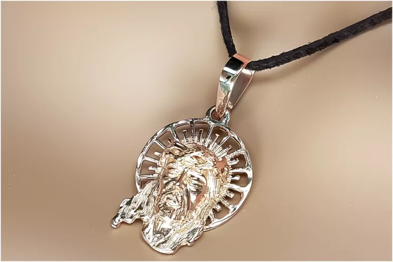 "Icône de Jésus en pendentif d'or rose 14k 585" pj008r