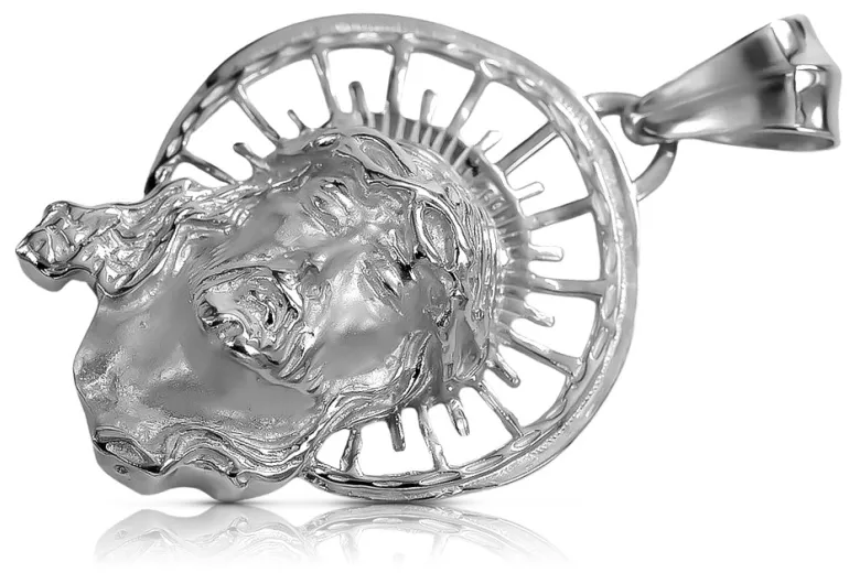 "Pendentif Iconique Jésus en Or Blanc 14 Carats" pj008w