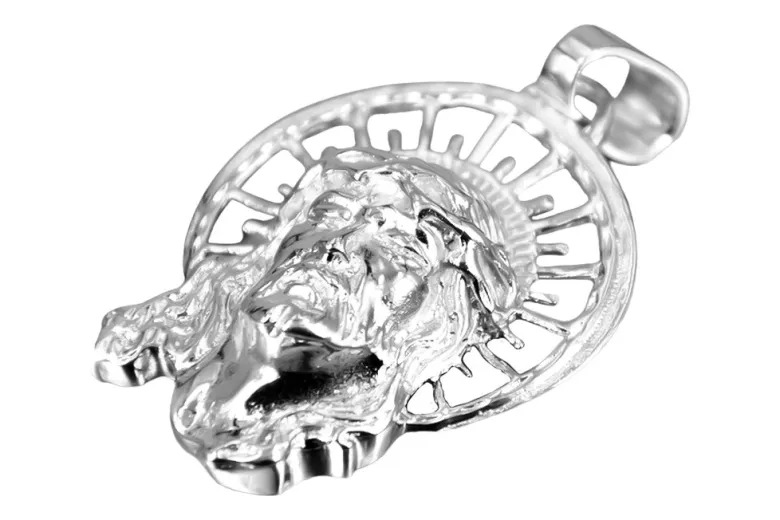 "Pendentif Iconique Jésus en Or Blanc 14 Carats" pj008w