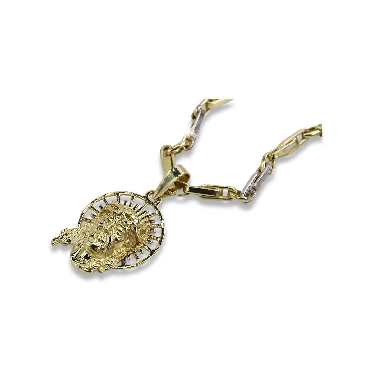 Pendentif Jésus en or 14k & Chaîne d’ancrage pj008yL&cc062y