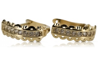 копия золотых серег 14к 585 корона с цирконами cec018y