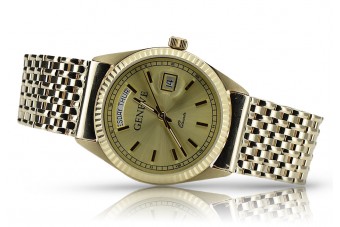 Galben 14k 585 de aur bărbați unisex alb cadran ceas Geneve mw013ydy&mbw013yo