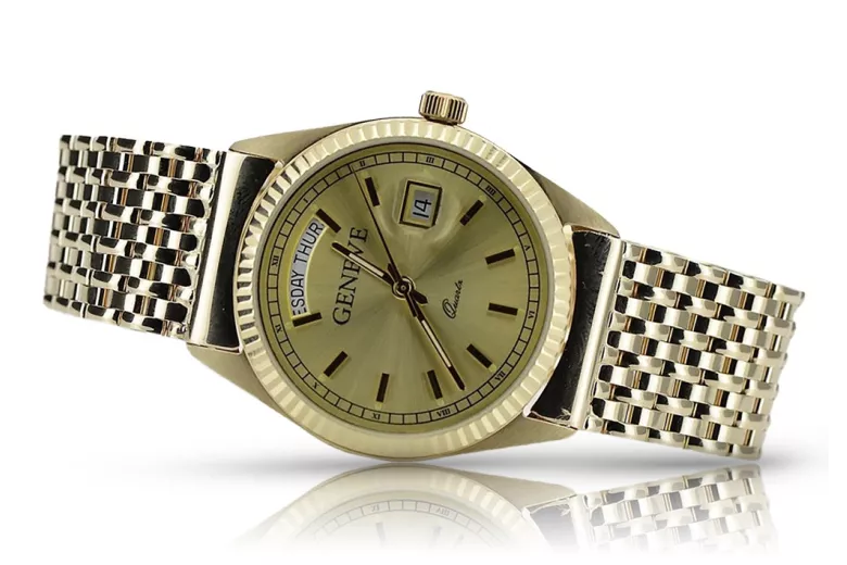 Złoty zegarek z bransoletą męski unisex 14k 585 Geneve mw013ydy&mbw013yo